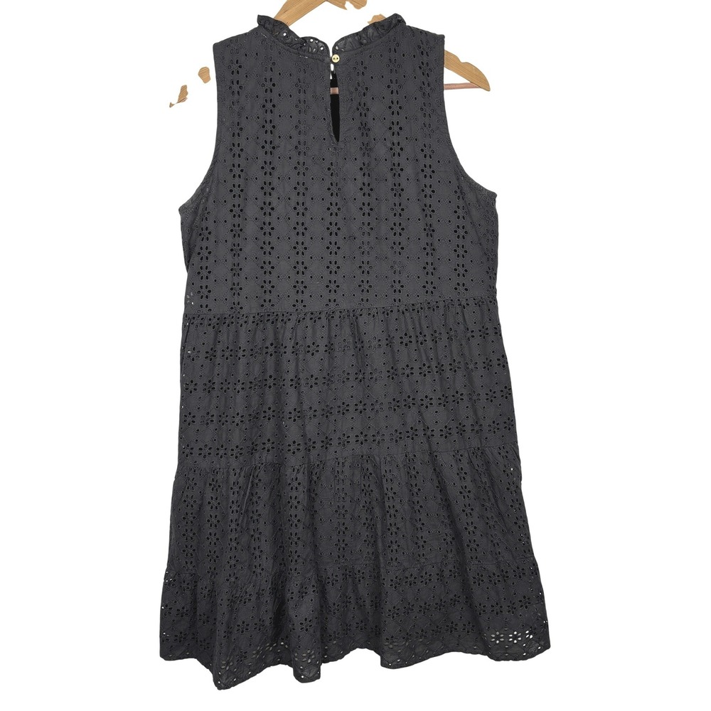 LOFT Womens Sleeveless Cotton Tiered Mini Dress Sz M Black Whimsigoth Feminine - Picture 3 of 12